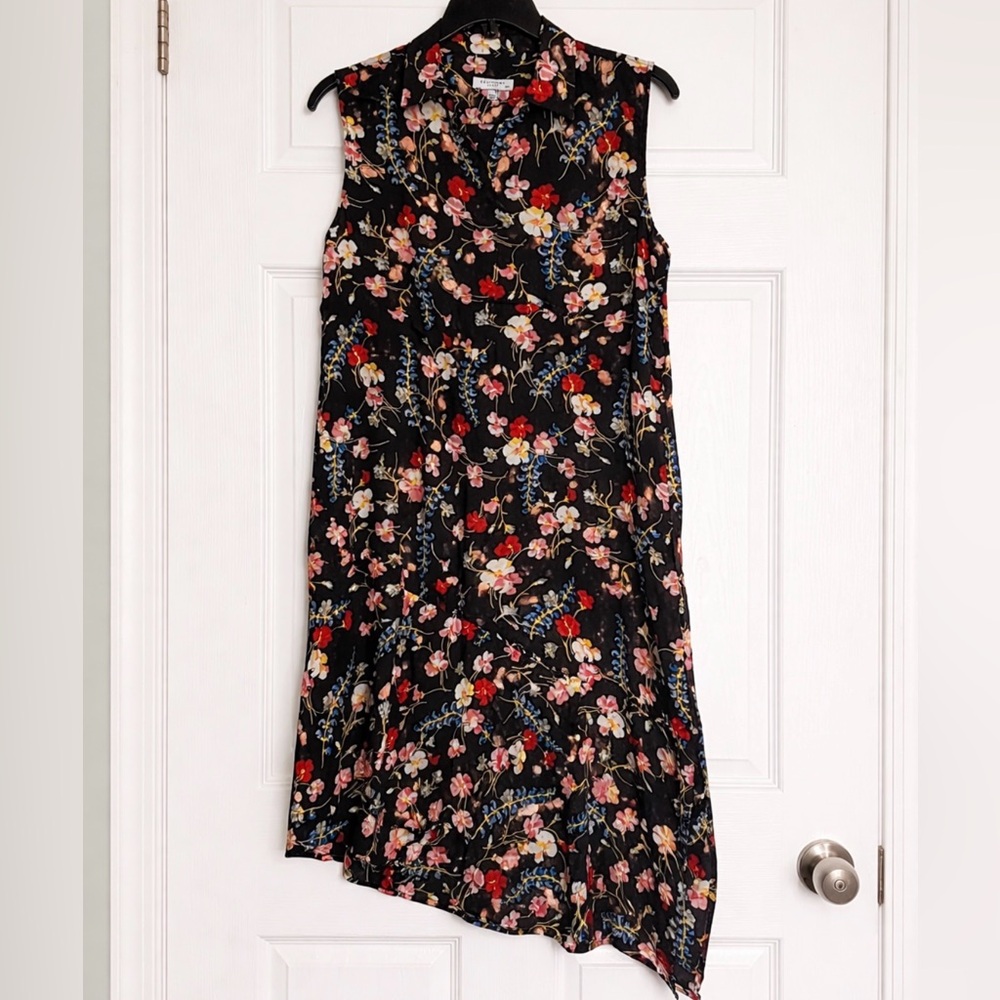 Equipment Black Floral Button-Up with Red and Pink Blooms